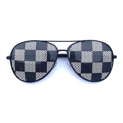 designer checkered sunglasses black white.